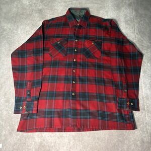 True Vintage Woodland Mens Tall XLT Red Black Plaid Flannel Shirt Acrylic